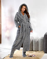 Дуже ніжний та м'який жіночий довгий махровий халат з капюшоном + чобітки (р.42-60). Арт-4808 візон