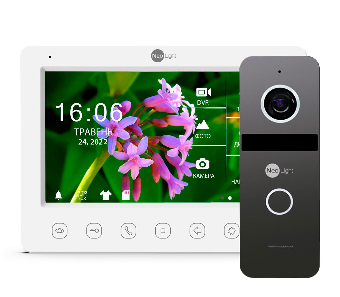Комплект відеодомофону NeoLight Kappa+ HD WF white 7 дюймів та панелі виклику NeoLight SOLO FHD Graphite