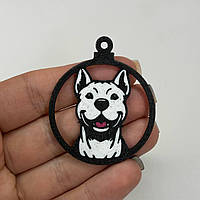 Підвіски пластикові Finding Кулон круглий песик пес собака Пітбуль Чорний білий рожевий 50 мм х 41 мм х 1.7 мм