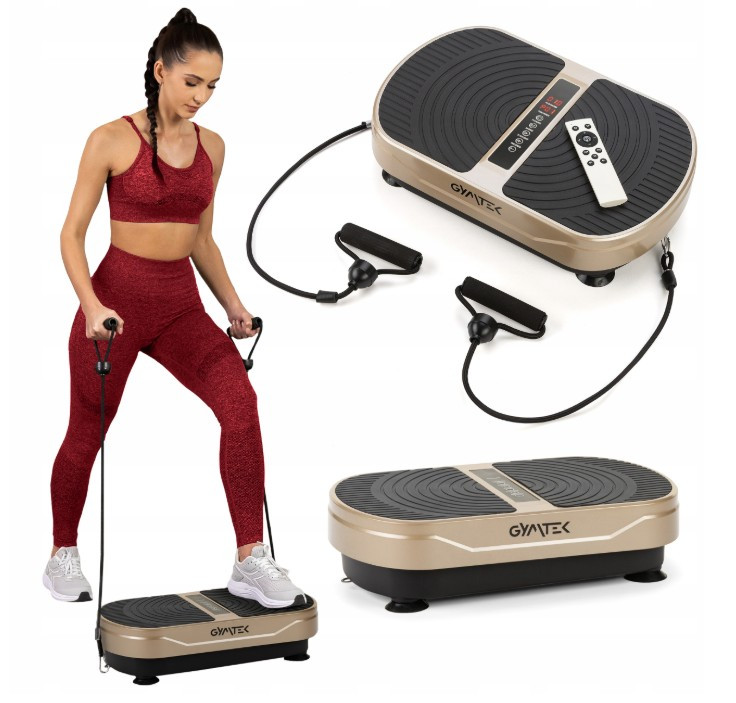 Вібраційна платформа з еспандерами Gymtek XP300 GOLD до 150 кг із пультом ДК Золотиста, фото 1