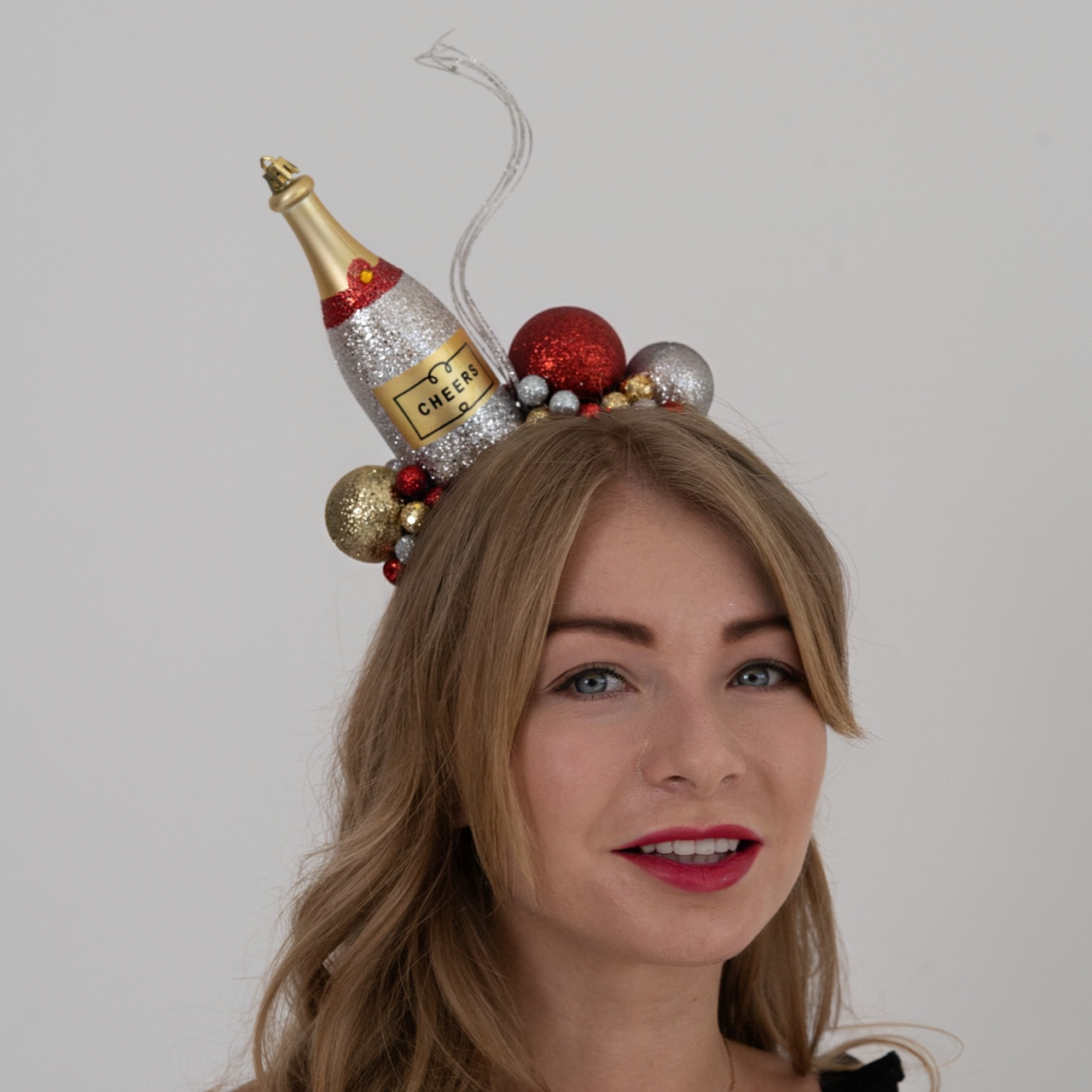 Новорічний обруч із пляшкою шампанського та кульками — святковий аксесуар для дорослих, фото 1