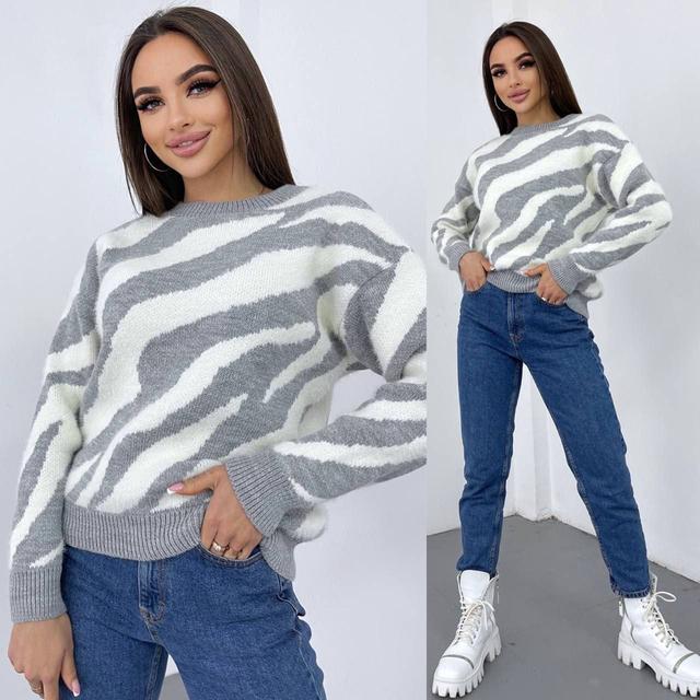 светр сірий зебра вовна