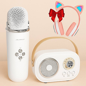 Bluetooth колонка з мікрофоном + Подарунок Бездротові навушники VZV-23M / Акустична система для караоке