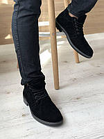 Чоловічі зимові класичні замшеві туфлі на натуральному хутрі, чорні туфлі для чоловіків