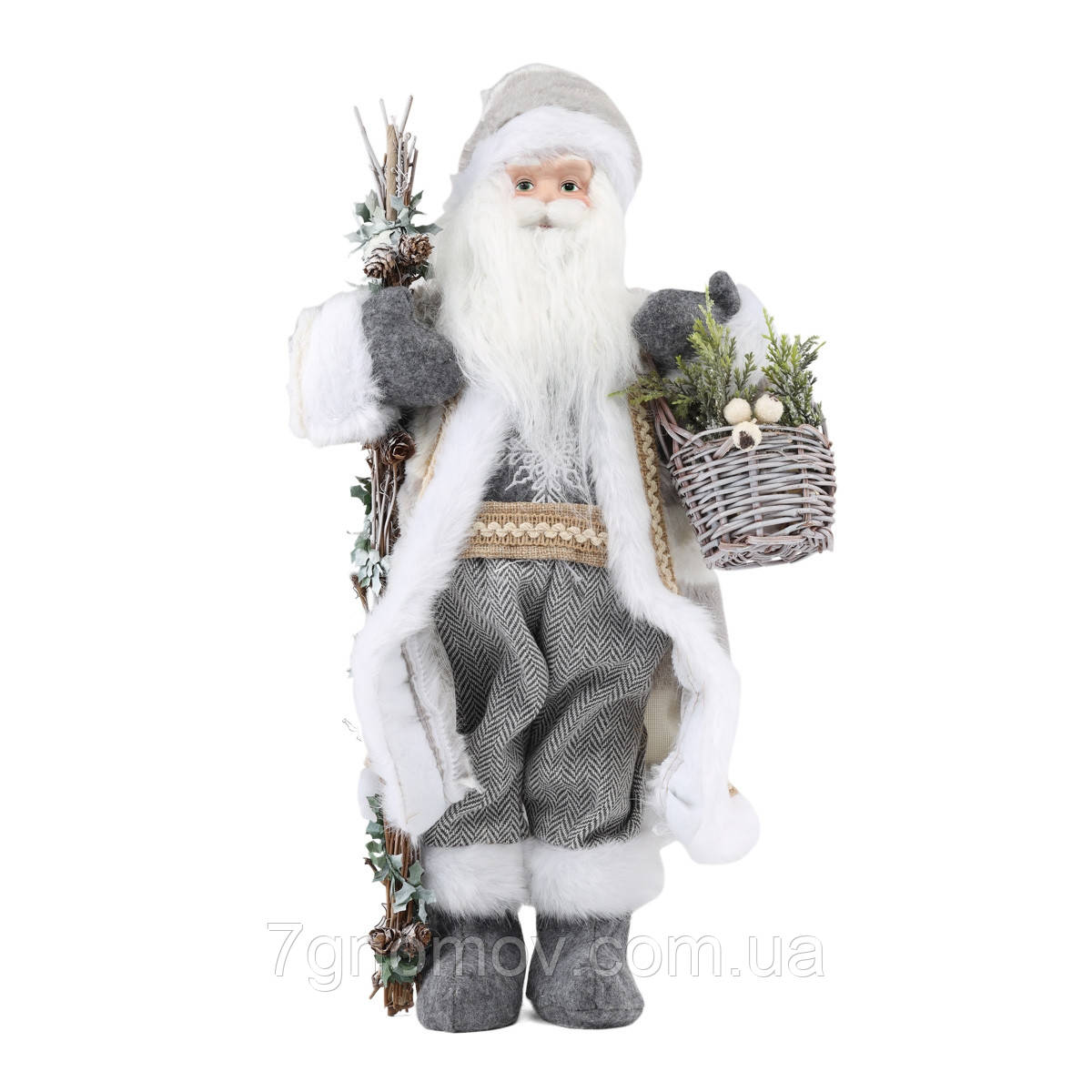 Фігурка Св. Миколая під ялинку, фігурка під ялинку Санта з посохом 46 см
