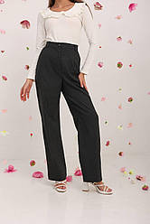 Класичні молодіжні брюки чорного кольору з високою посадкою розміри S, M, L.