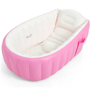 Надувна дитяча ванна для купання (70×40×30 см) + насос, Рожевий/Надувна ванна для дітей/ Портативна ванна дитяча