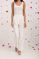 Класичні молодіжні брюки молочного кольору з високою посадкою розміри S, M, L.