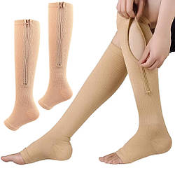 Компресійні гольфи лікувальні L-XL, на блискавці, Бежевий/Стягувальні гольфи/Гальфи від варикозу