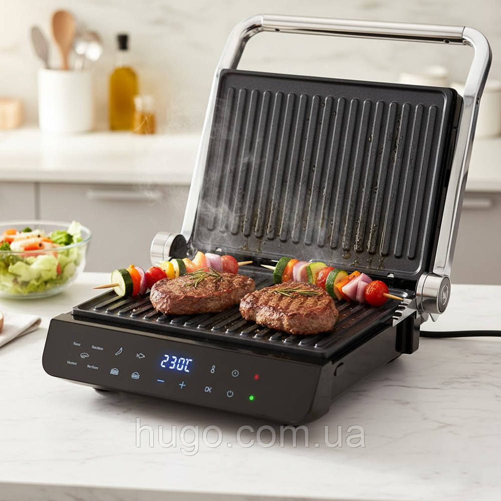 Електричний гриль притискний 2000Вт, SK-08079 / Гриль електричний з антипригарним тефлоновим покриттям / Електрогриль, фото 1