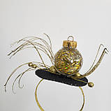 Елегантний новорічний обруч із золотою кулькою та золотими елементами — гламурний святковий аксесуар для дорослих, фото 7