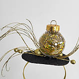 Елегантний новорічний обруч із золотою кулькою та золотими елементами — гламурний святковий аксесуар для дорослих, фото 10