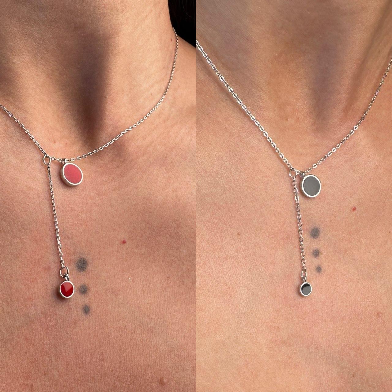 Ланцюжок срібний з двома краплями різної довжини, на вибір чорний або червоний, срібло 925 проби, довжина 40+5.5с, фото 1