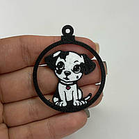 Підвіски пластикові Finding Кулон круглий песик пес собака далматинець Чорний білий рожевий 50 мм х 41 мм х 1.7 мм