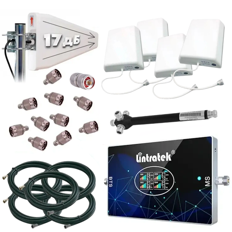 Потужне підсилення зв'язку та інтернету Lintratek KW20L-GDWL + Направлена конусна антена + 4 внутрішні антени
