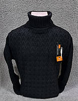 Светр чоловічий Triko щільний зимовий теплий однотонний комір хомут з ​​відворотом чорний