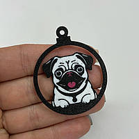 Підвіски пластикові Finding Кулон круглий песик пес собака мопс Чорний білий рожевий 50 мм х 41 мм х 1.7 мм