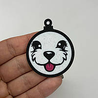 Підвіски пластикові Finding Кулон круглий песик пес собака весті Чорний білий рожевий 50 мм х 41 мм х 1.7 мм