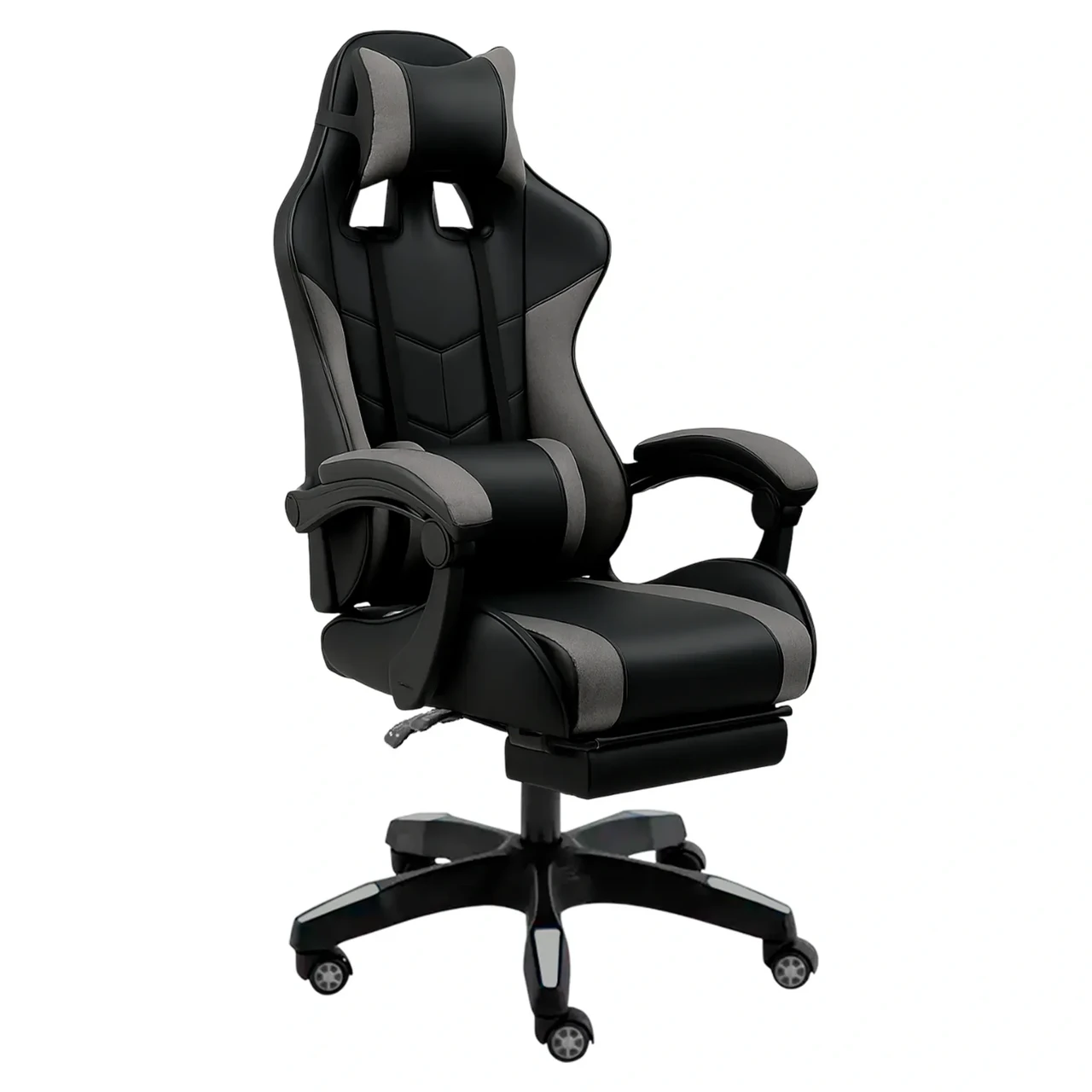 Геймерське ігрове крісло комп'ютерне 4Points GT з підставкою для ніг з вставками з тканини спортивне для пк розкладне Сіро-чорне, фото 1