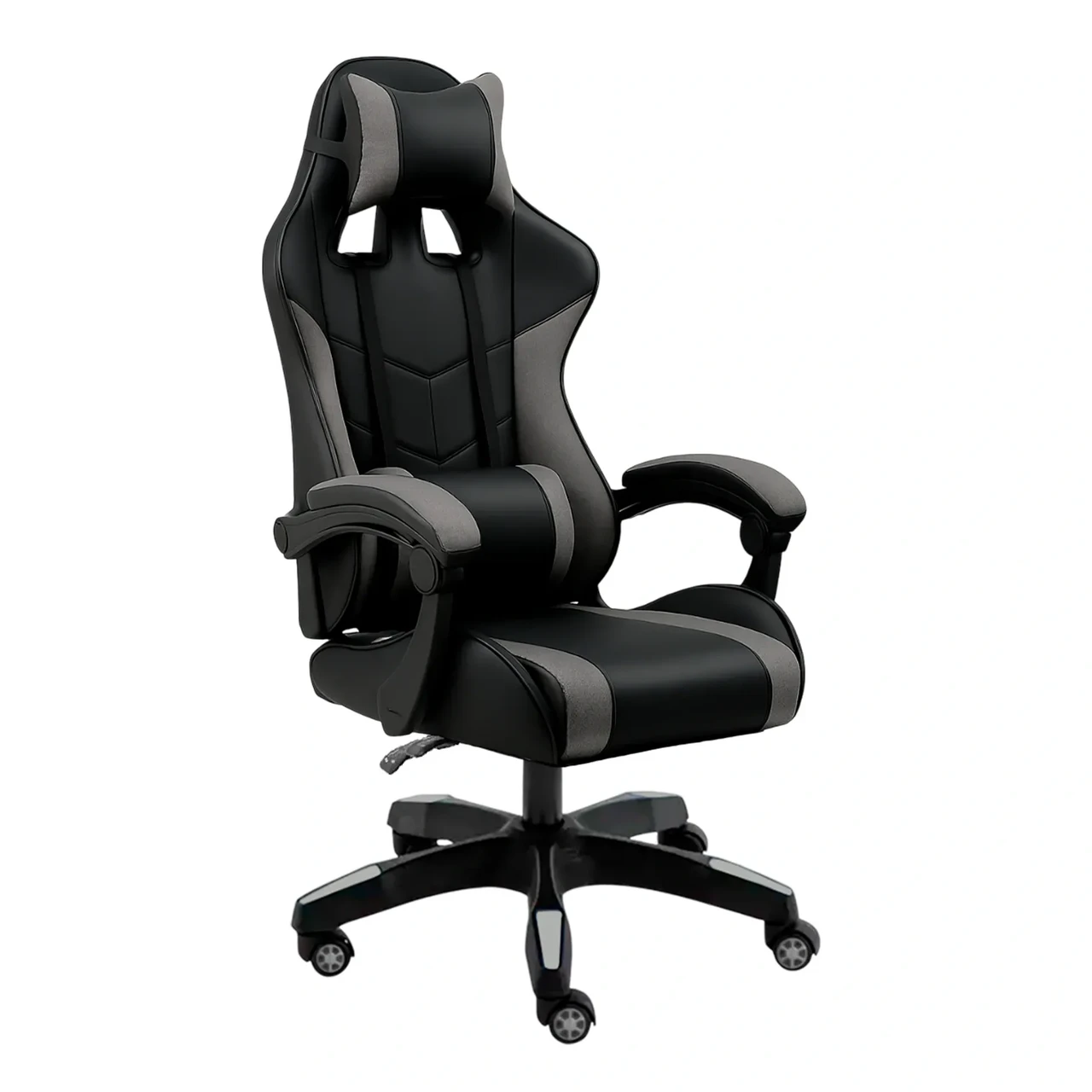 Геймерське ігрове крісло комп'ютерне 4Points GT з вставками з тканини спортивне для пк з подушками розкладне Сіро-чорне, фото 1