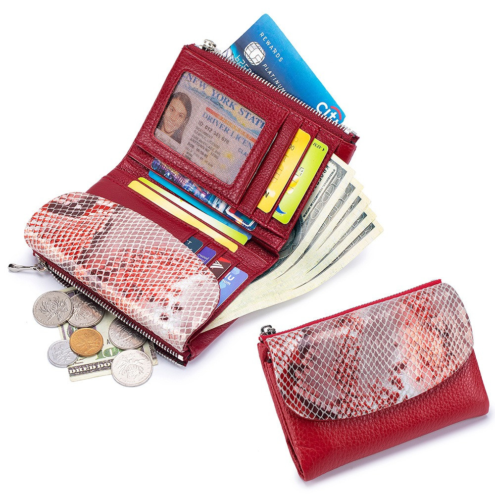 Гаманець жіночий із натуральної шкіри. Шкіряний жіночий маленький гаманець Червоний, фото 1