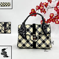 Сумка жіноча каркасна еко-шкіра 22*17*10см чорно-бежева (5-0224)