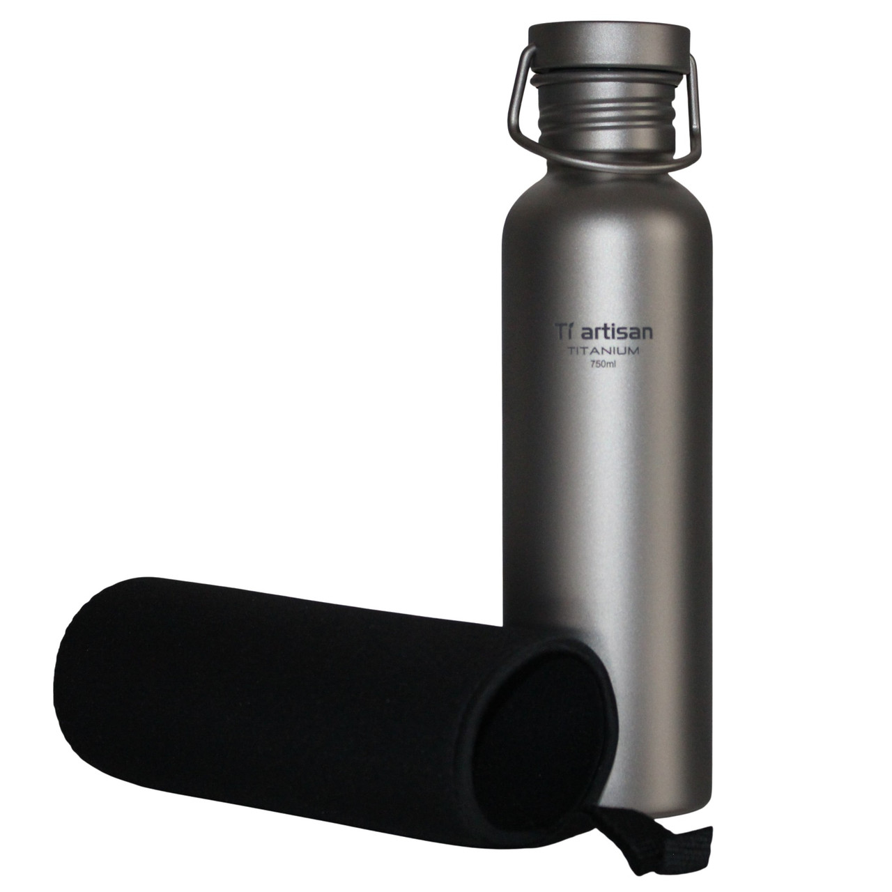 Титанова пляшка для води спортивна фляга з титану Tiartisan Titanium 750 мл з неопреновим чохлом, фото 1