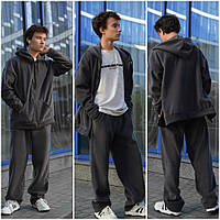 Подростковый теплый флисовый спортивный костюм на мальчика , теплый , модный, красивый кофта на молнии и прямые штаны 12-16 лет