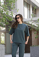 Женская футболка Maya Мая оверсайз мягкая двонитка глубокий изумрудный оттенок