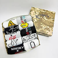 Набор мужских носков с рисунком 10 пар 41-45 высокие демисезонные в подарочной коробке