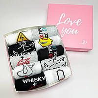 Мужские демисезонные носки с рисунком в наборе 10 пар 41-45 высокие в подарочной коробке