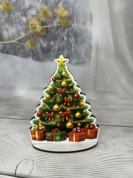 Настільна дерев'яна ялинка з подарунками. Святковий декор для дому та офісу