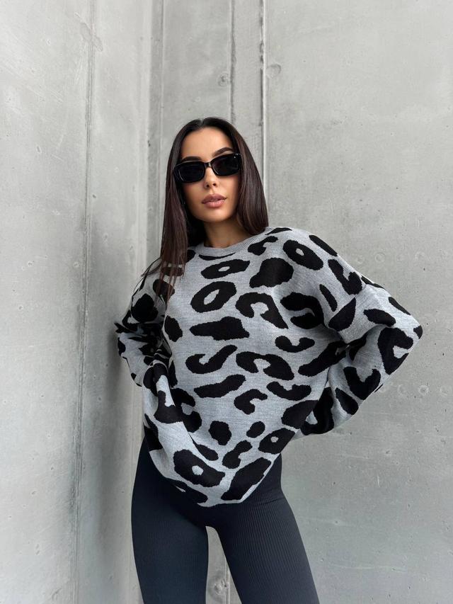 светр подовжений сірий леопардовий