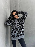 Жіночий oversize светр подовжений з леопардовим принтом — бежевий, чорний, сірий, Туреччина, фото 7