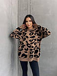Жіночий oversize светр подовжений з леопардовим принтом — бежевий, чорний, сірий, Туреччина, фото 4