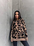 Жіночий oversize светр подовжений з леопардовим принтом — бежевий, чорний, сірий, Туреччина, фото 6