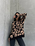 Жіночий oversize светр подовжений з леопардовим принтом — бежевий, чорний, сірий, Туреччина, фото 2