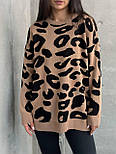 Жіночий oversize светр подовжений з леопардовим принтом — бежевий, чорний, сірий, Туреччина, фото 9