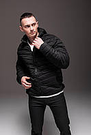 Мужская куртка Adidas Адидас глубокий чёрный стёганая с капюшоном весна-осень