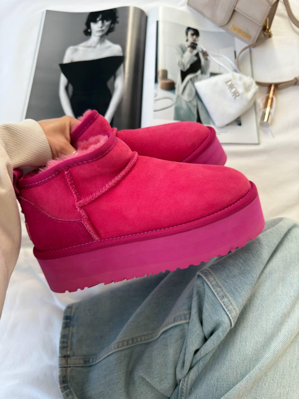 Жіночі зимові уги UGG Classic Ultra Mini Platform Premium (рожеві) модне тепле взуття повсякденного взуття 57742576 Угг vkross, фото 1