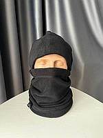 Шапка + баф флісова чорного кольору Чоловіча тепла шапка + баф Комплект універсального розміру на флісі для чоловіків