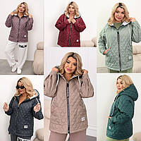 Жіноча демісезонна стьобана куртка батал: 48-50, 52-54, 56-58, 60-62 - графіт, смарагд, бордо, оливка, фрез