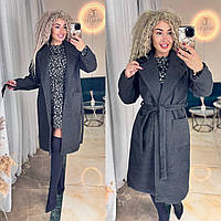 Серое кашемировое пальто с поясом Классическое кашемировое пальто