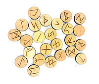 Руны скандинавские набор из 25 круглых светлых рун из массива ольхи древняя письменность для гадания