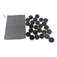 Руны скандинавские набор из 25 темные круглые массив дерева с мешочком для гадания и медитации