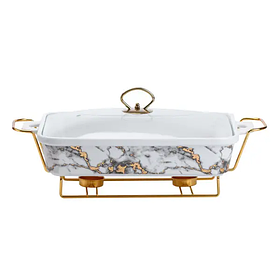 Настільна мармітниця 2 літра марміт прямокутний порцелянаовий 40х23х11 см для других страв Мармур HP1033