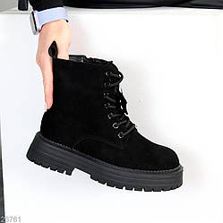 Повсякденні чорні зимові черевики берці натуральна замша доступна ціна