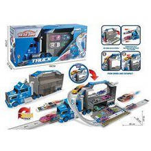 Трейлер 660 S-43 “Поліція”,4 металопластикові машинки,запускач,дорожні знаки, в коробці 46*12*21см