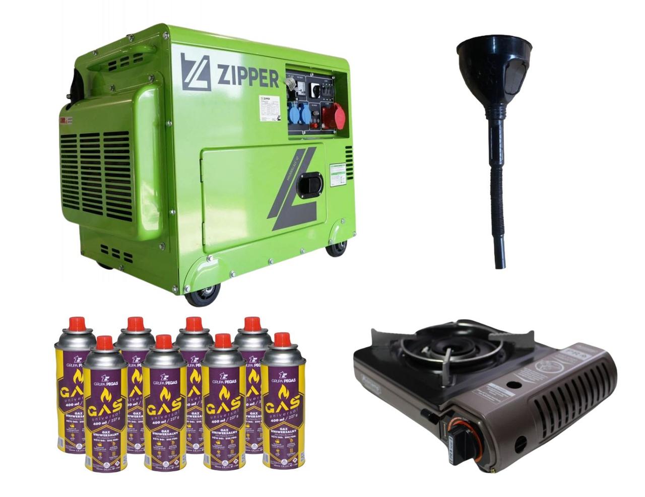 Дизельний генератор Zipper ZI-STE7500DSH + газова плитка Orcamp CK-505 + електричний обігрівач Gardyer HE2000 (8 шт.), фото 1