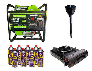Інверторний генератор Bass Polska 5047LX + газова плитка Orcamp CK-505 + картридж газовий Pegas 400 мл (8 шт.)
